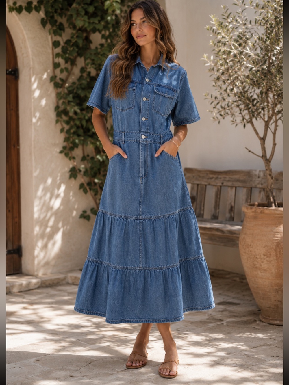 ShopEvelynne Blue Denim Tiered Maxi Dress